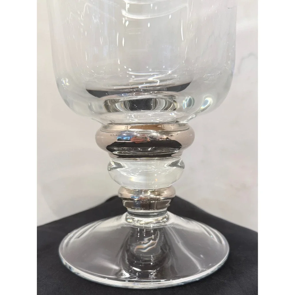 Vtg Small Miller Rogaska Lead Crystal Flared Rim Platinum Trim Hurricane Vase